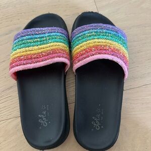 Lola + the Boys Rainbow Glitter Slide Sandals